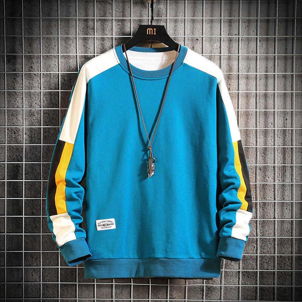 

2021 New Autumn Men' Crewneck Patchwork Long Sleeve Shirt Sports Fashion Men Hoodies O-neck Sweatshirt Korean F7H2, White2