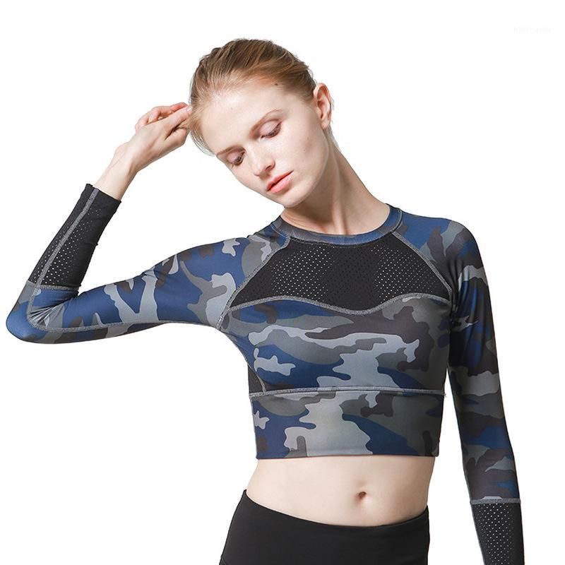 

Yoga Top Padded T-shirt long sleeve Shirts Patchwork Gym Camouflage black Crop Tops Mesh Fitness Running Sport T-Shirts Women1