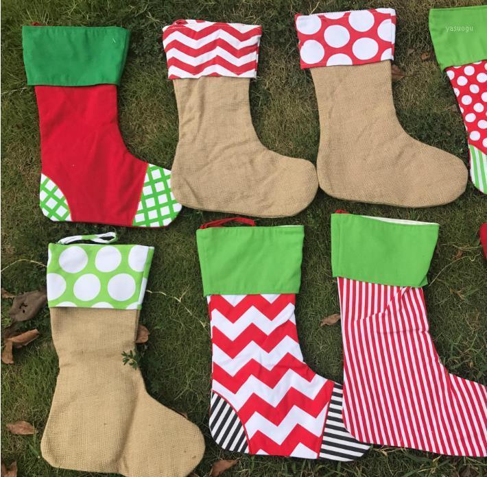 

2020 newest style Christmas stocking canvas Christmas gift bag stocking 5 styles stock tree decoration socks wholesale1