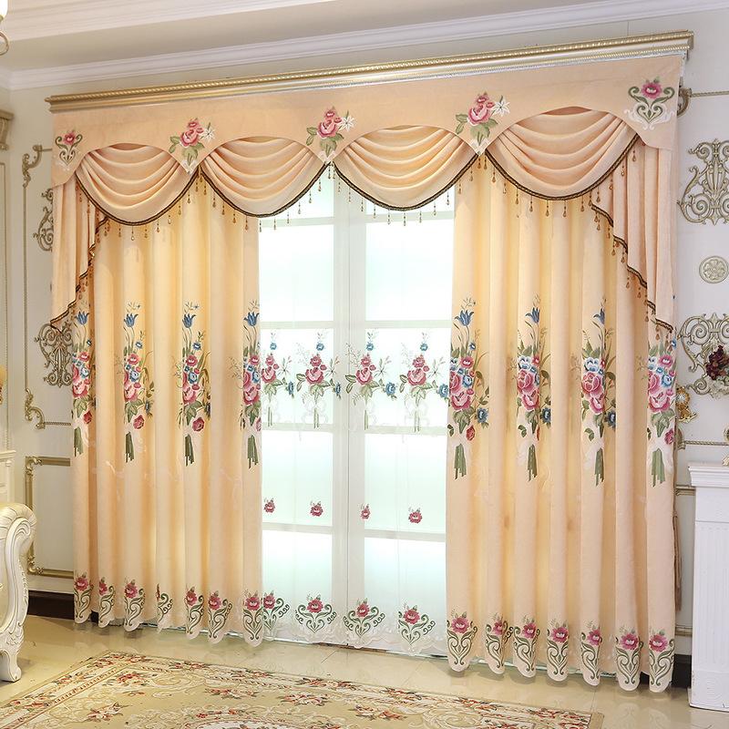 

European Style Curtains for Living dining Room Bedroom Light Luxury Chenille Embroidery Curtains Finished Product Customization, Tulle