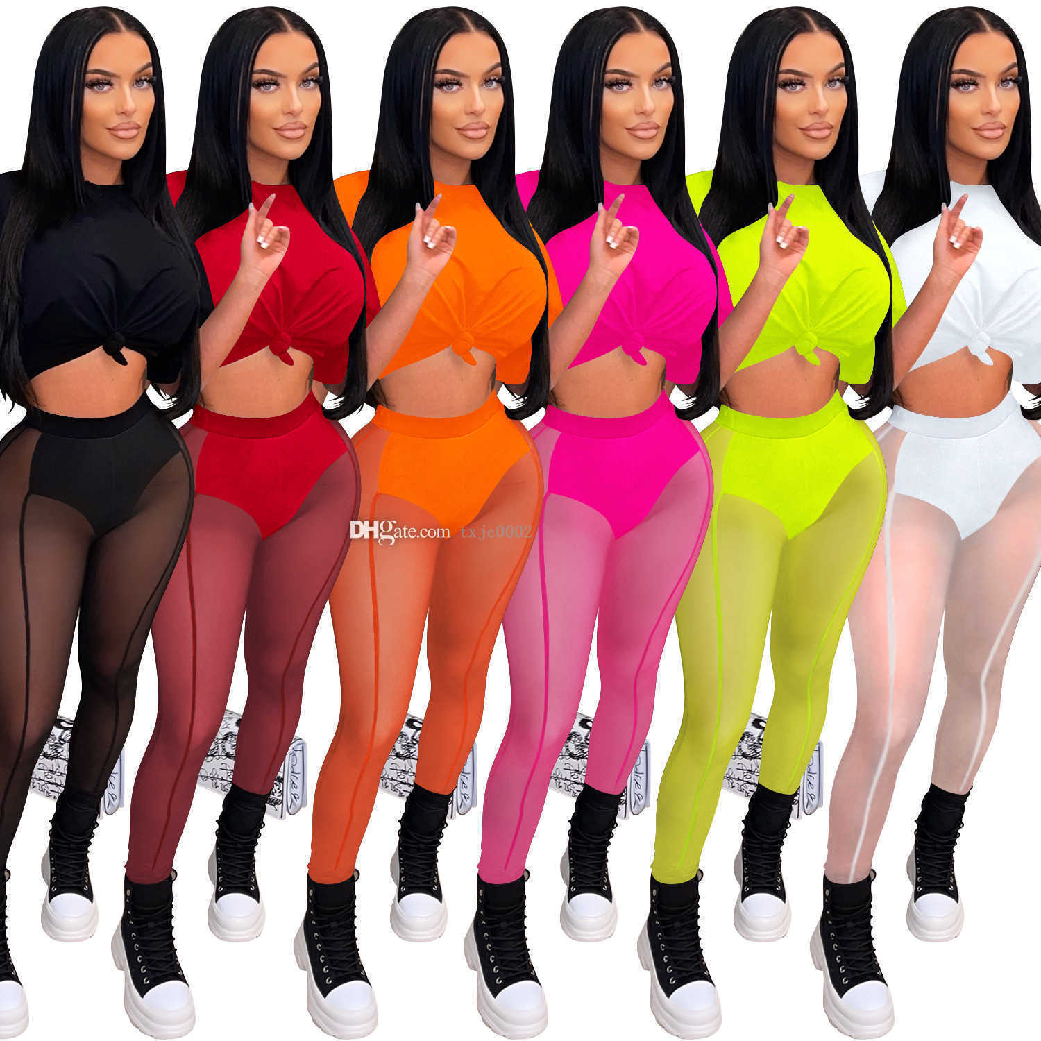 

Summer Sexy Mesh Two Piece Pants Tracksuits For Women 2 Piece Sets Crop Tops See Through Leggings Fashion Solid Outfits, Burgundy