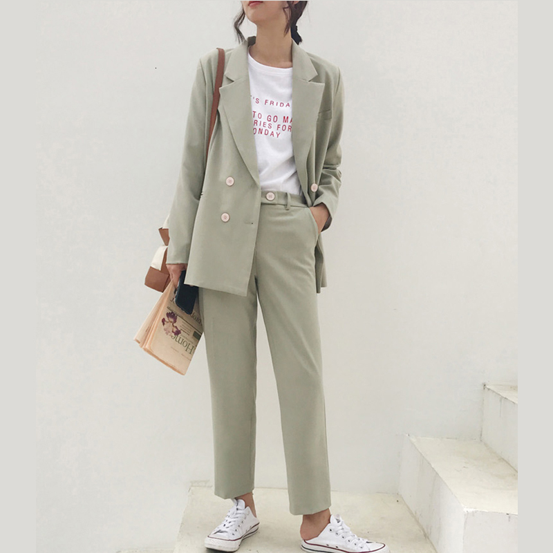 

Autumn Winter Thicken Woman Suit Green Light Engraved Blazer Pant 2021 Office Dress Ensemble Ixsh, Black.