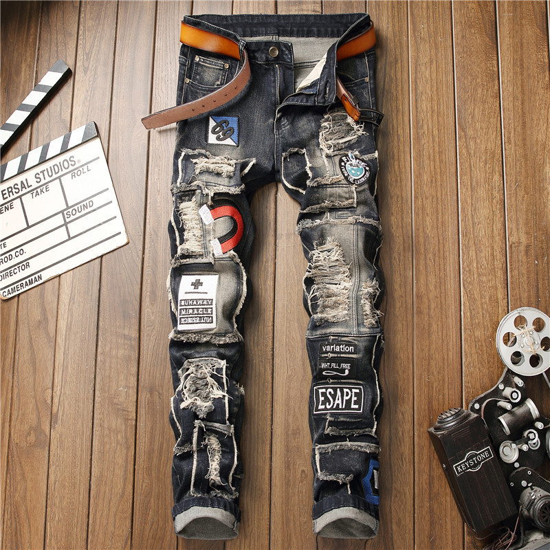 

2021 New Hip Hop Jeans for Men's Straight Fashion Hole Ripped Distressed Moto Bike Vintage Jean Plus Size J6kk, 067