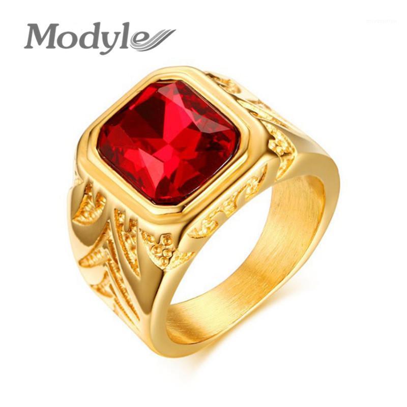 

Modyle Men Rings Gold-Color Big Red Stone Rings for Men Jewelry Rock Punk Large Wedding Jewelry1