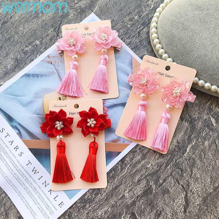 

WARMOM 2PCS/Set Chinese Vintage Style Girls Hairpin Red Children Hair Accessories Tassel Bell Hairpin Maternal Infant Supply New1