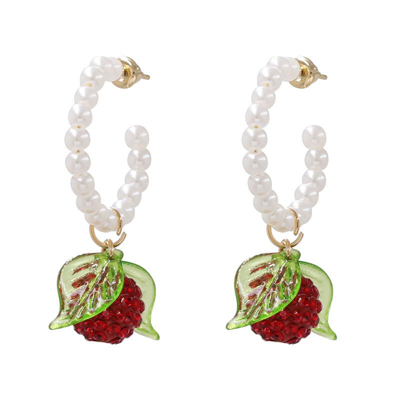 

Hoop & Huggie Creative Fruit Earring Bohemian Ethnic Personality White Pearl Enamel Cherry Pineapple For Women Gift