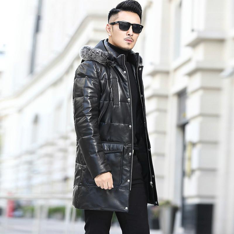 

Men Clothing Winter Jacket Men Clothing Real Shepskin Leather Men's Down Jackets Thick Parka 100% Fur Collar Coat Ropa LXR941, Black