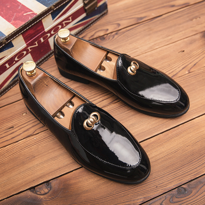 

2020 New 2019 New Cross-Border Large Size British Leather Shoes Slip-on Korean Style Mens Peas Shoes Club Hairdresser Trendy Shoes for Men, Black