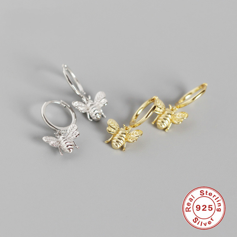 

Februaryfrost Brand Cute Tiny Bee Earring 925 Sterling Silver Earrings for Women Insect Honey Bee Stud Earring Personality Lady Fashion Jewe