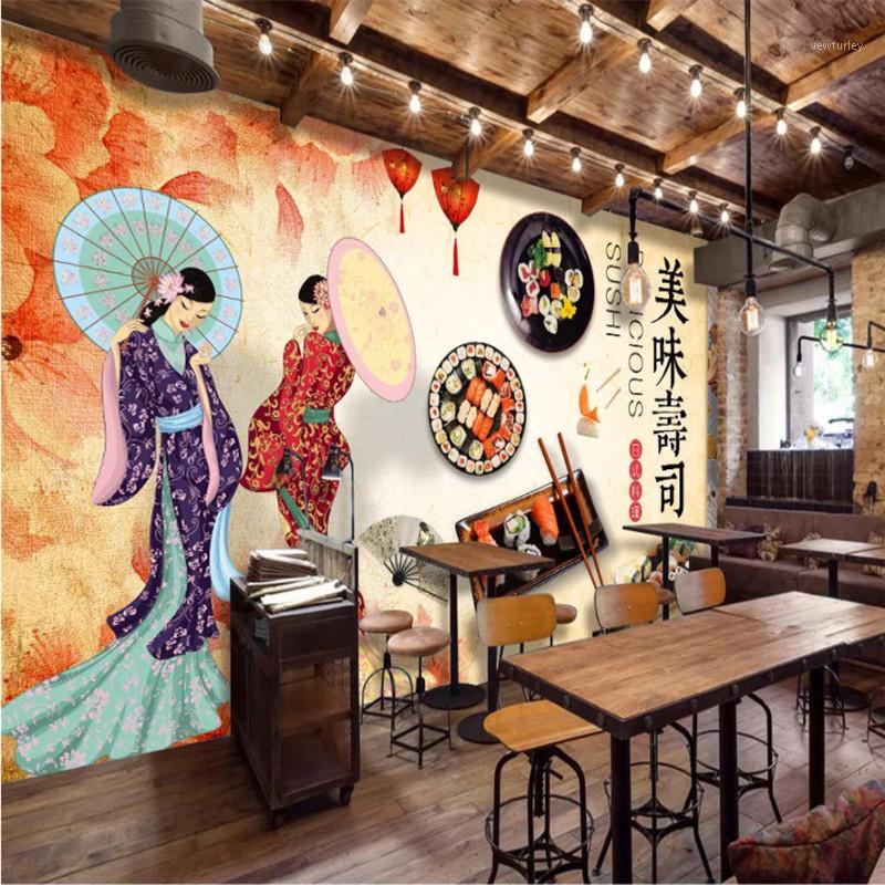 

Custom Papel De Parede 3D Japanese Cuisine Sushi Restaurant Catering Industrial Decor Background Wallpaper Mural Wall Paper 3D1, As pic