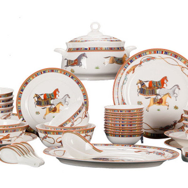 

Horse pattern plates set dinnerware sets biodegradable luxury design for 6-10 persons in hotel and resturant, Multi