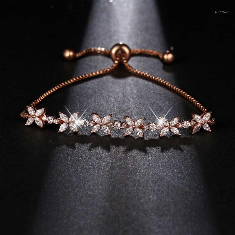 

High Quality Romantic CZ Jewelry Leaf And Flower Marquise Cubic Zirconia Bridal Wedding Bracelets Gifts For Bridesmaid B-0641