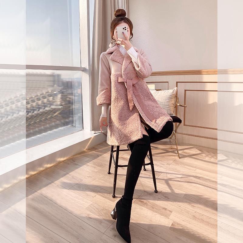 

2021 New  Cordeiro Feminino Pele Couro De Inverno Rosa Mip2, Pink