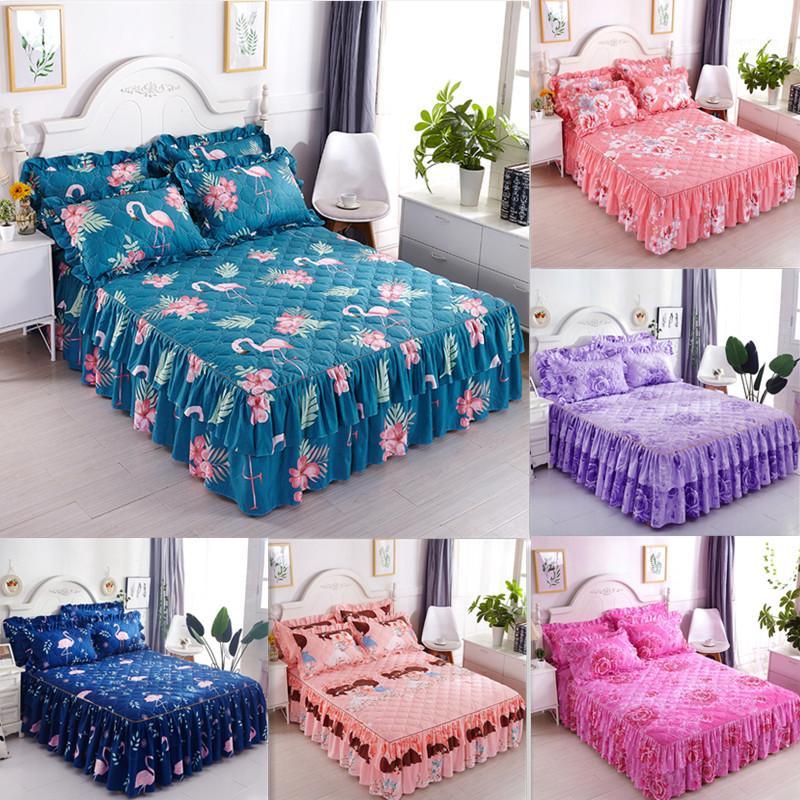 

Romantic Two Layer Bed Skirt Elegant Chiffon Bedspread Thicken Quilted Bed Sheet for Wedding Decora Cover with Elastic Band1, 20