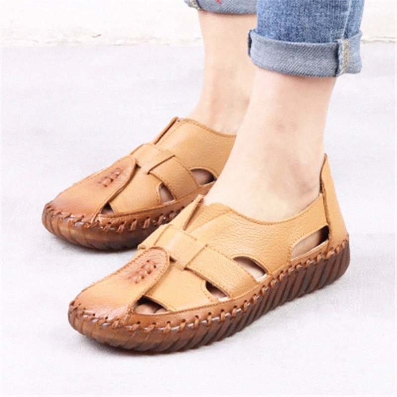 

Women Handmade Gladiator Sandals Genuine Leather Hollow out Flat Shoes Ladies Casual Soft bottom Summer Shoes Women Beach Sandal #sp9q, Black