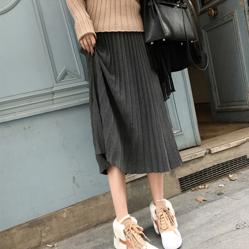 

2021 New Female Midi Skirt Winter Plied with Line-knit Got Burnt Solid Sk8268 Ladies N4EP, Black