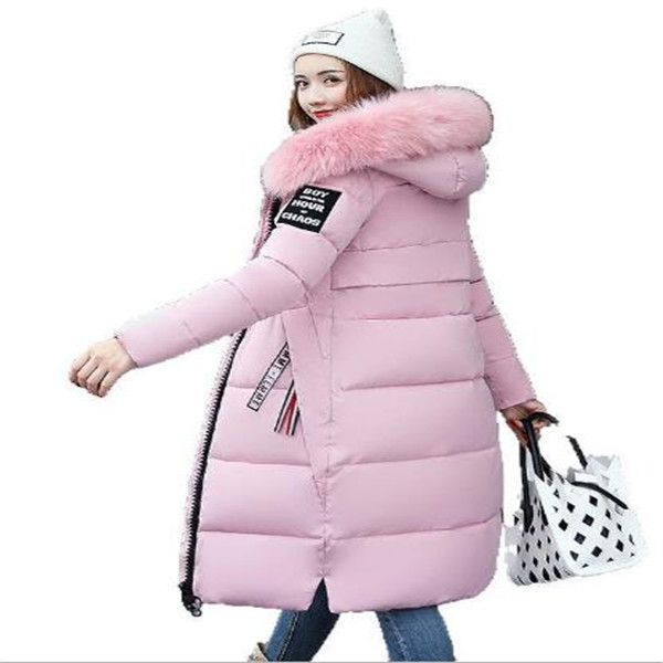 

2020 new New Autumn Winter Parkas Big Fur Collar Hooded Slim Long Cotton-padded Jacket Warm Ladies Coat Female, Brown
