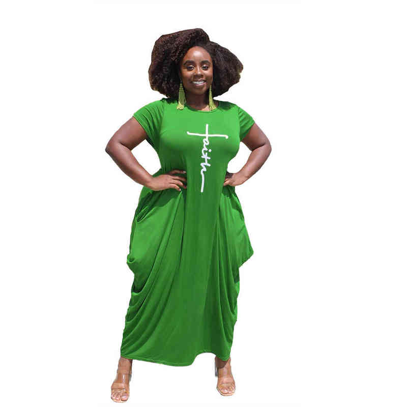 

Women Letter Printed African Dress For Women 2021 Summer Short Sleeve O-Neck Dress Casual Loose Maxi Plus Size Long Dresses Sexy X220214, Army green