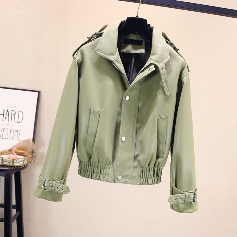 

Spring Chic Autumn Big Silm Pocket Epaulet Leather Jacket From Outer Plutonium Woman Zipper Motobike Rqxa, Green