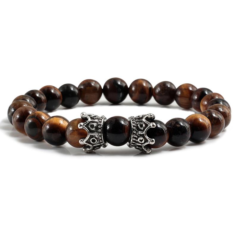 

Fashion Couple Tiger Eye Love Buddha Bracelets Bangles Natural Stone Crown Beads Elasticity Rope Bracelet For Women Men Jewelry
