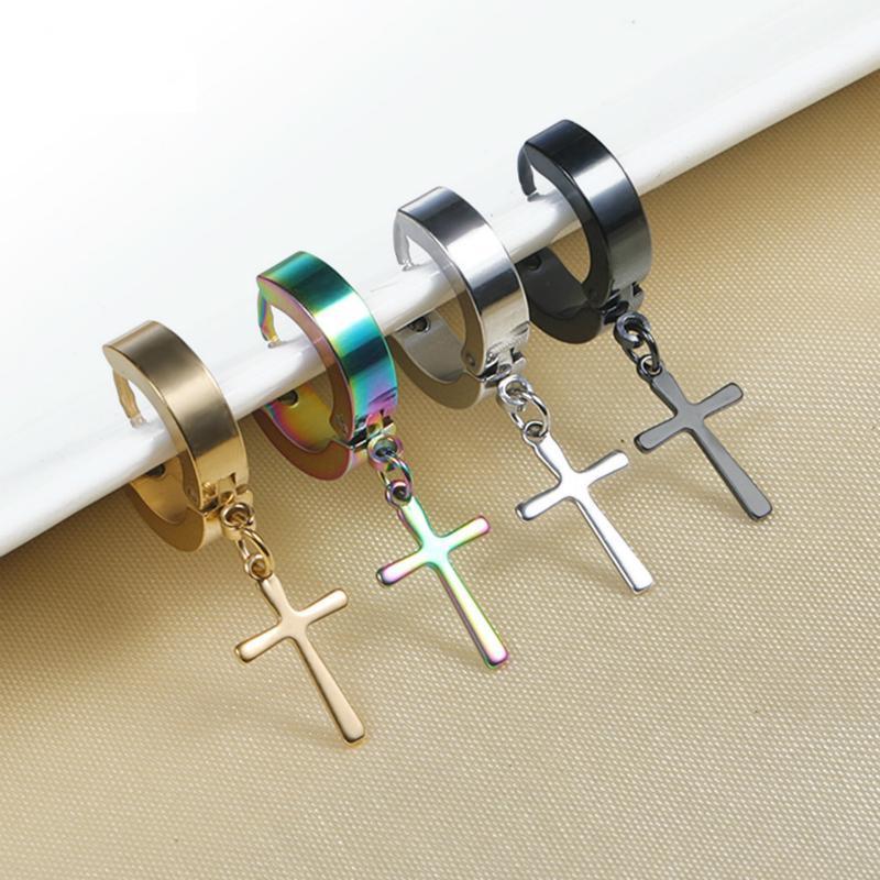 

Korean Trendy Punk Earrings Metal Cross Dangle Earrings For Men 2020 Personality Clip On Fashion Jewelry Pendientes 1pc1