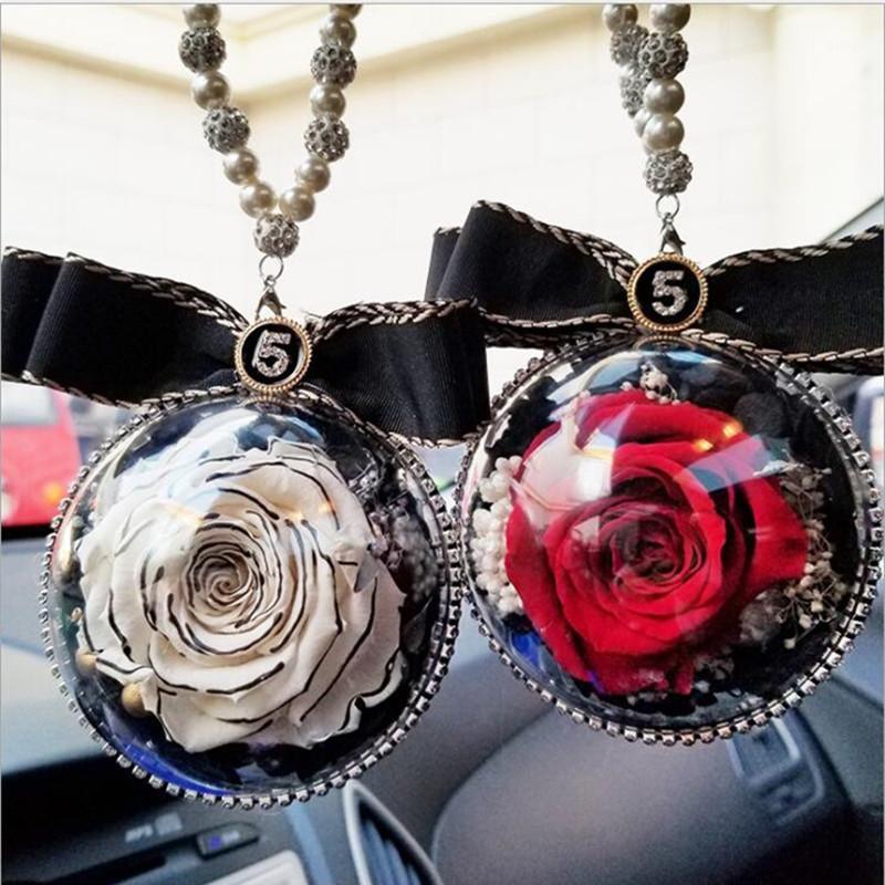 

High end gift creative gift handmade ture flowers DIY fashion colorful eternal roses flowers car pendant1