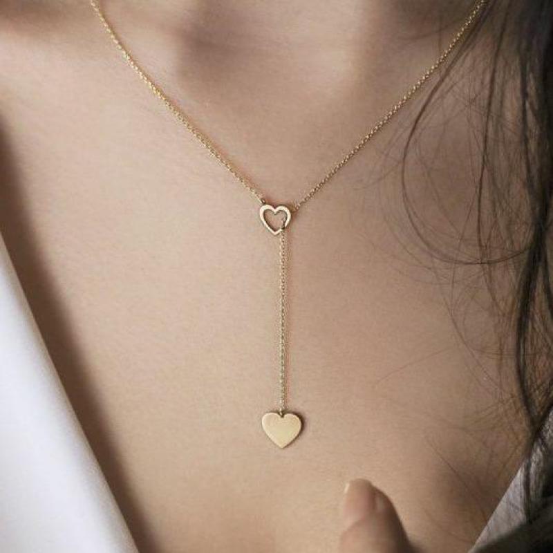 

Chains Simple Lariat Necklace Women Jewelry Y Chain Ketting Tiny Heart Charm Long Pendant Girlfriend Gift Colar