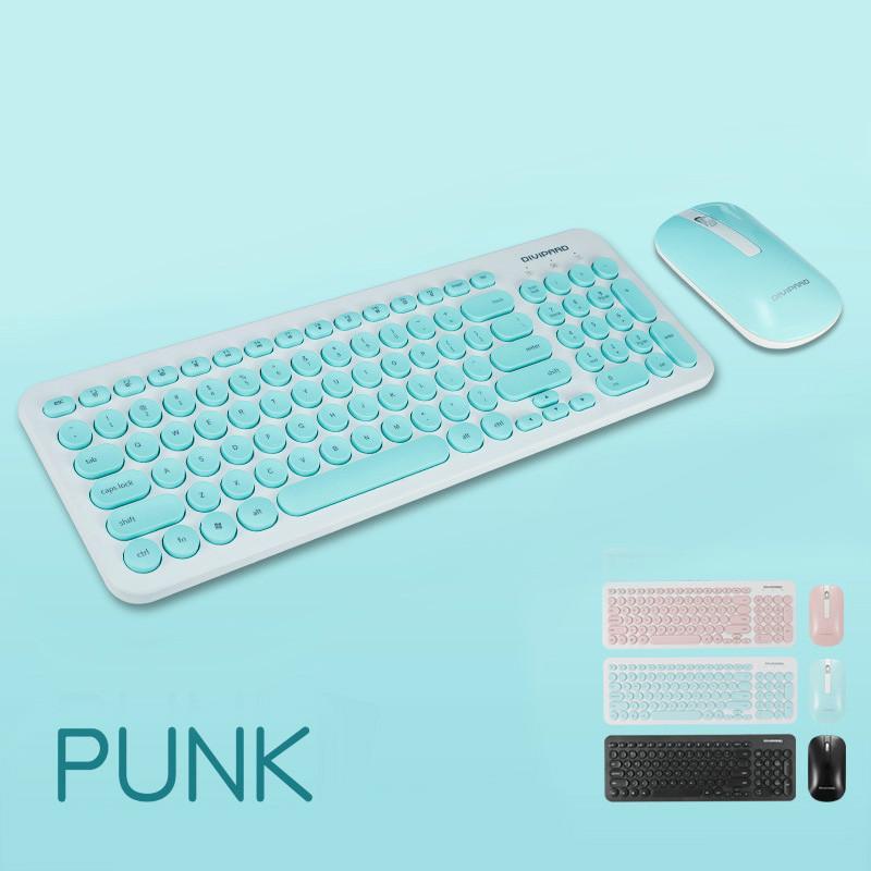 

Wireless Ergonomic Keyboard Mouse Set 2.4Ghz Silent Punk Key Cap Multimedia Retro Round 96 Keys 10m Computer Keyboard and Mouse