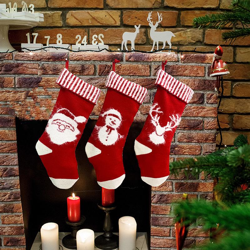 

2020 New Christmas Socks Knitted Santa Snowman Elk Sockings Red Gift Bag Decorations For Home Festive Party Supplies