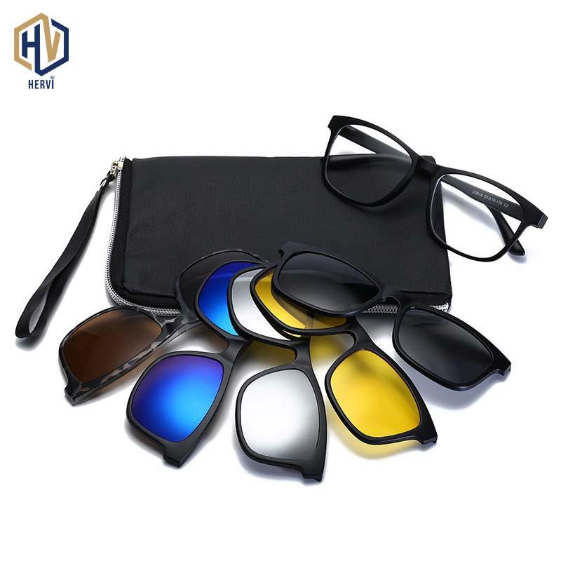 

Sunglasses Six In One Polarized Light Square Men Women Magnet Adsorption Sun Glasses Pochromic Driving Eyeglasses