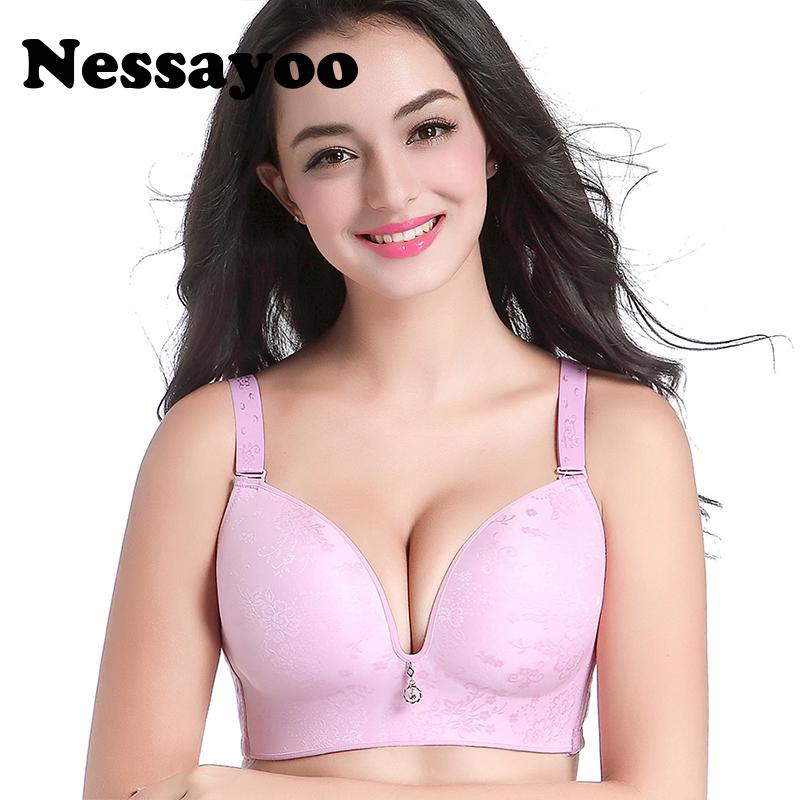 

Nessayoo ladies seamless underwear wireless push up bras for big breasted women 90 95 C D floral nude bra big size sexy lingerie, Random colors