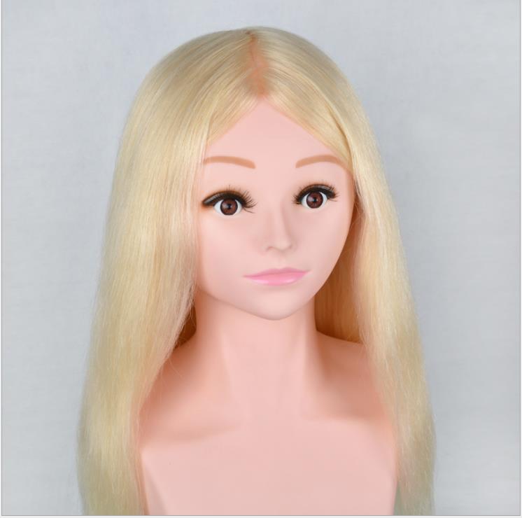 

White shoulder prosthetic headform can be ironed and curled for real hairdressing wig model