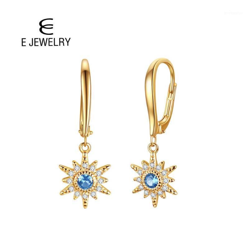

E 925 Sterling Silver Star Charm Drop Earrings for Women Gold Plated with Blue Cubic Zirconia Leverback Earring Fine Jewelry1