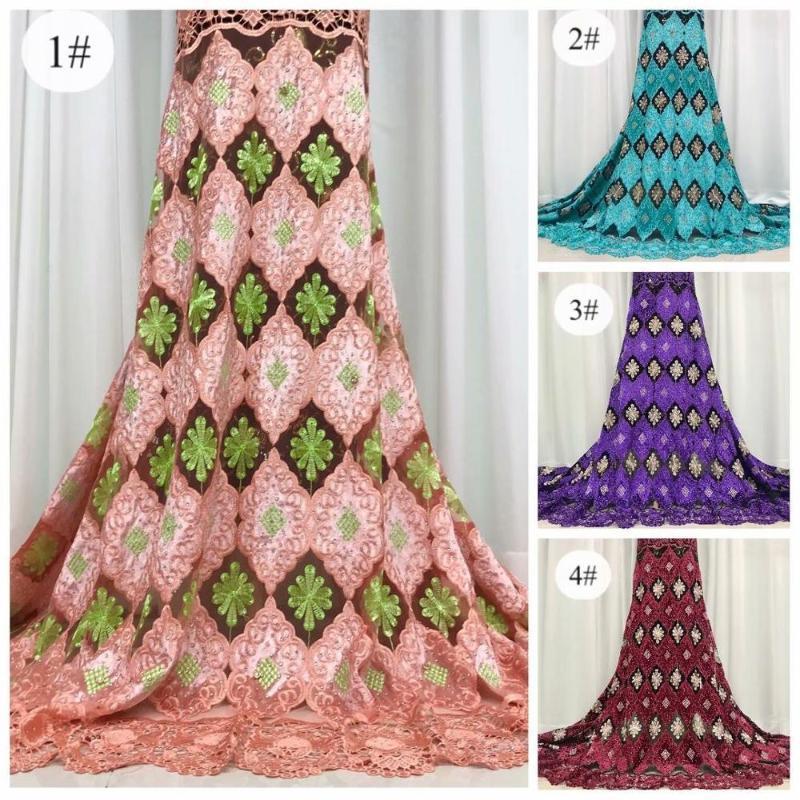 

5 yards sparkling Korea lace multicolors Velvet African french tulle fabric Unique Nigeria Dubai celebration wear sewing clothes1