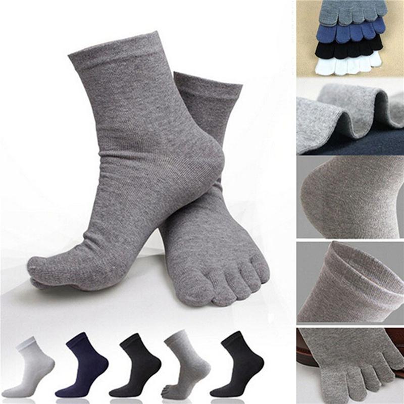 

New Men Fitness Socks Comfortable Five Finger Breathable Split Toe Socks Casual Soft Solid Color Male Ankle, Black white gray