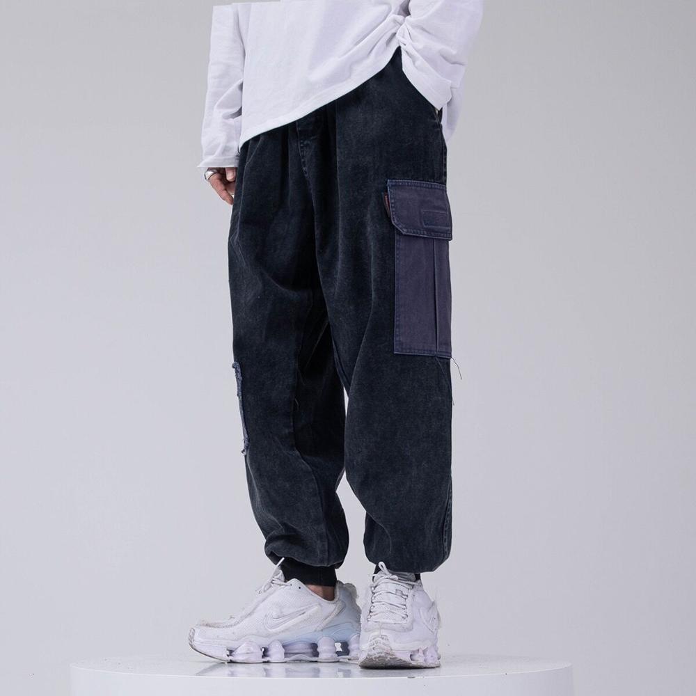 

2021 New Patch Stitching Patchwork Casual Mens Oversized Streetwear Hip Hop Harem Pants Harajuku Elastic Joggers Men Trousers N1qm, Gray