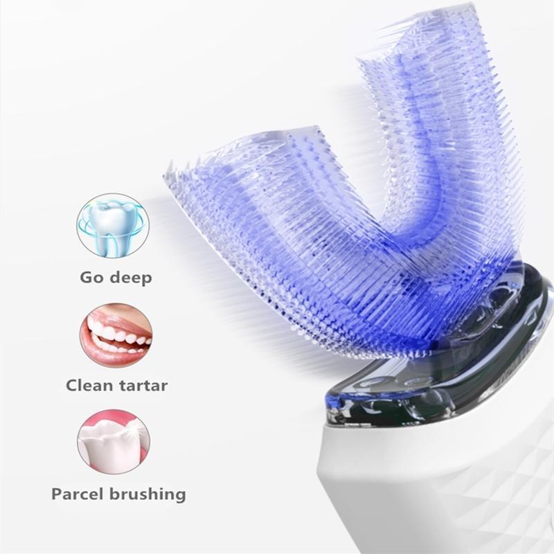 

360 Degrees Intelligent Automatic Sonic Electric Silicon Toothbrush U Shape USB Charging 3 Modes Blue Light1