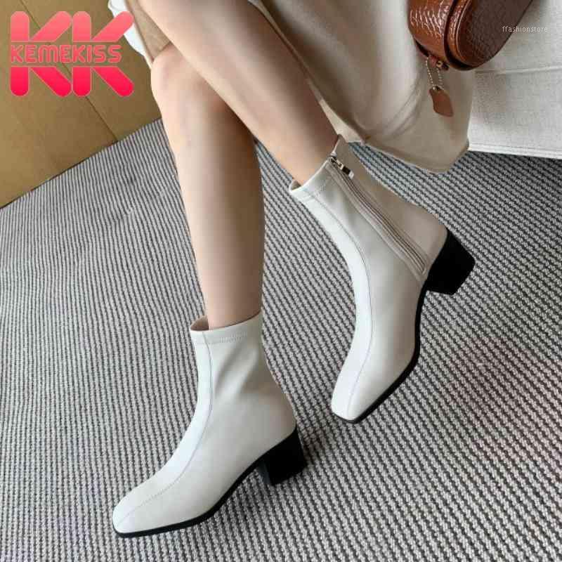 

KemeKiss Women Ankle Boots Fashion Thick Heel Winter Shoes Woman Stretch Boot Casual Daily Zipper Lady Footwear Size 34-401, Black