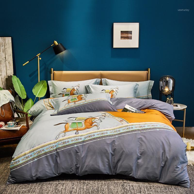 

60S Cotton Running Horses Digital Printing Duvet Cover Bed Linen Fitted Sheet Pillowcases Bedclothes Queen King Size 4PCS1