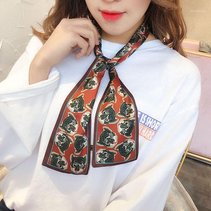 

Scarf Women Elegant Floral Silk Long Scarf Hair Tie Band Small Ladies Neckerchief Head Luxury Designer bandana1