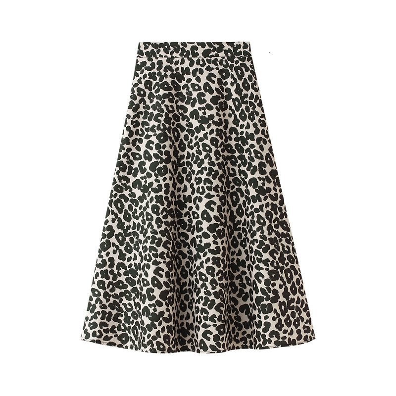 

New 2021 Women Summer Dots Print A-line Stretch High Waist Long Leopard Elegant Skirt Jupe Saia Bycs, Black