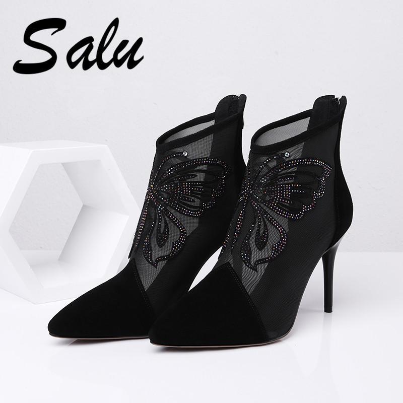 

Salu Hot Sale Genuine Leather Boots New Summer Ankle Boots for Women Black High Heels Sexy Pointed Toe Shoes Woman1, White