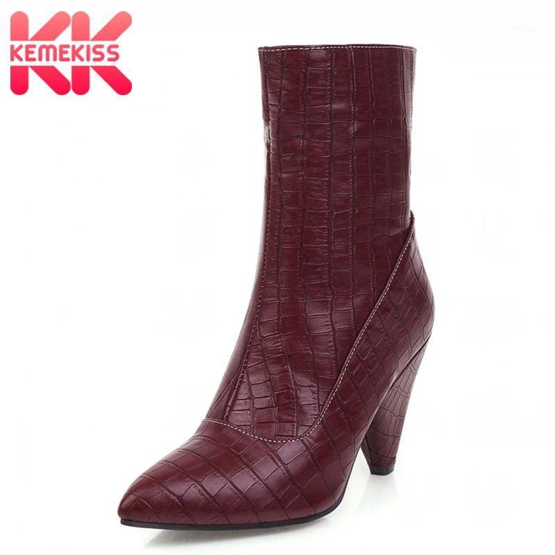 

KemeKiss Women Ankle Boots Fashion Stone Pattern Solid Color Shoes Women Fashion Thick Heel Pointed Toe Sexy Footwear Size 35-471, Black