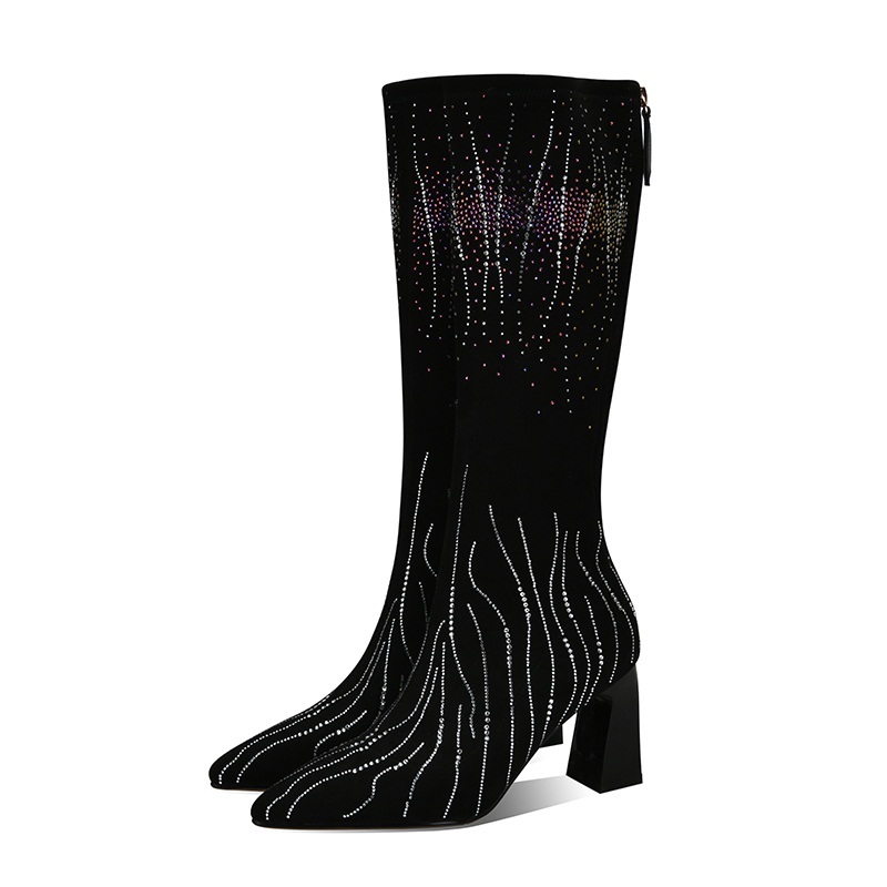 

2021 New Female Mark Knee Black High Heels to Woman Shoes Long Size 34-42 Boots G4pt