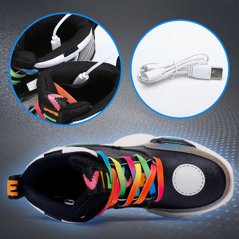 

Back Boys Glowing Charing 2019 New Led Kids USB Light Shoes Girls Flash Luminous Sneakers zapatillas nina, Black