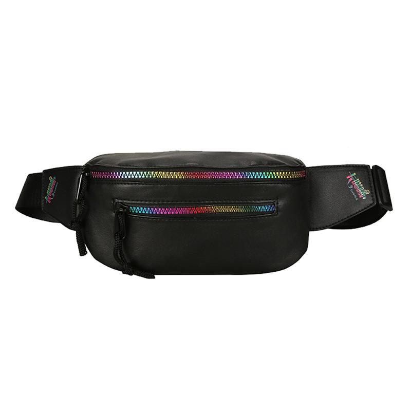 

2020 Unisex Color Zipper Waist Fanny Pack Purse Chest Casual Pu Leather Travel Belt Boys Girl Chest Waist Bag #30, Black