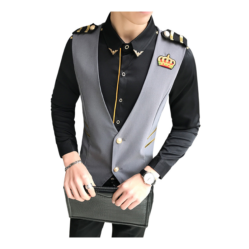 

2021 Deep V-neck Solid Color Men's Fashion Brand Mens Small Crown Embroidery Slim Nightclub Hair Stylist Tooling Vest New Vkz9, White