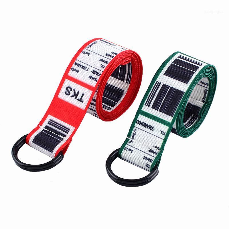

Fashion Bar Code Letter Printing Canvas Belt Harajuku Men Women Casual Jeans D Ring Buckle Waist Belts 130Cm Long Waistband Z30, Black;brown