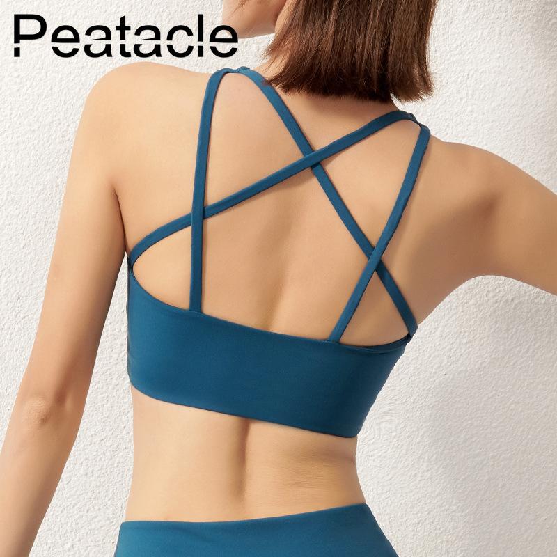 

Peatacle Yoga Sports Bra Running Shockproof Gather Cross Beautiful Back Fitness Workout Top High Impact Padded, Starry sky black