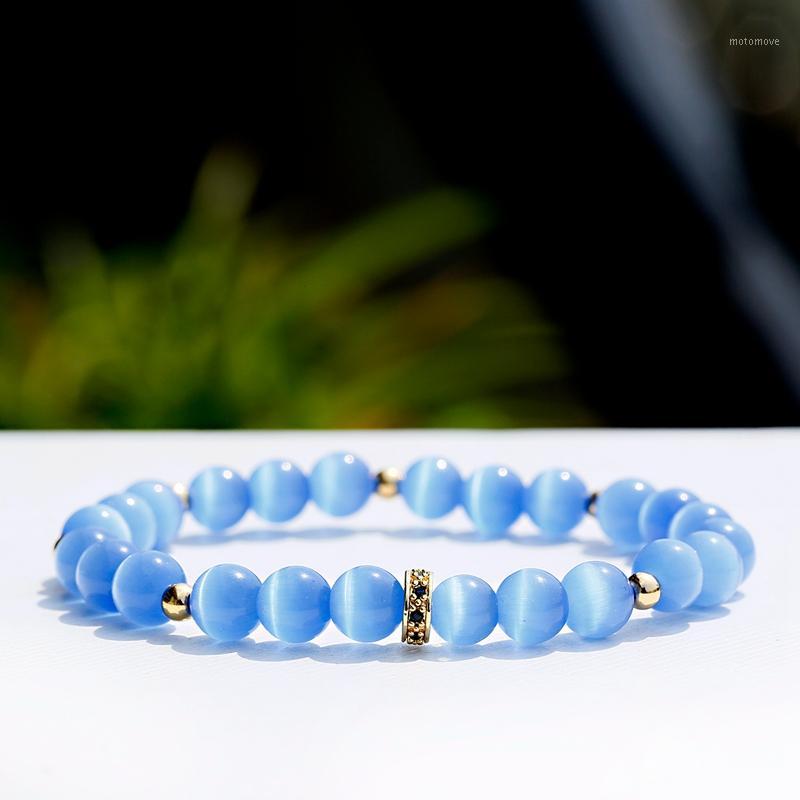 

Classic 8mm Blue Opal Beads Bracelet Women Black CZ Copper Bracelet Charm Women Jewelry Accessories Femme1